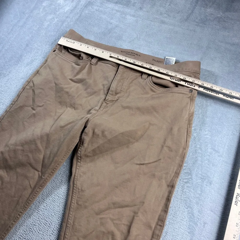 Banana Republic Traveler Pants Mens 35x32 Slim Fit Tan Khaki Chino 5-Pocket
